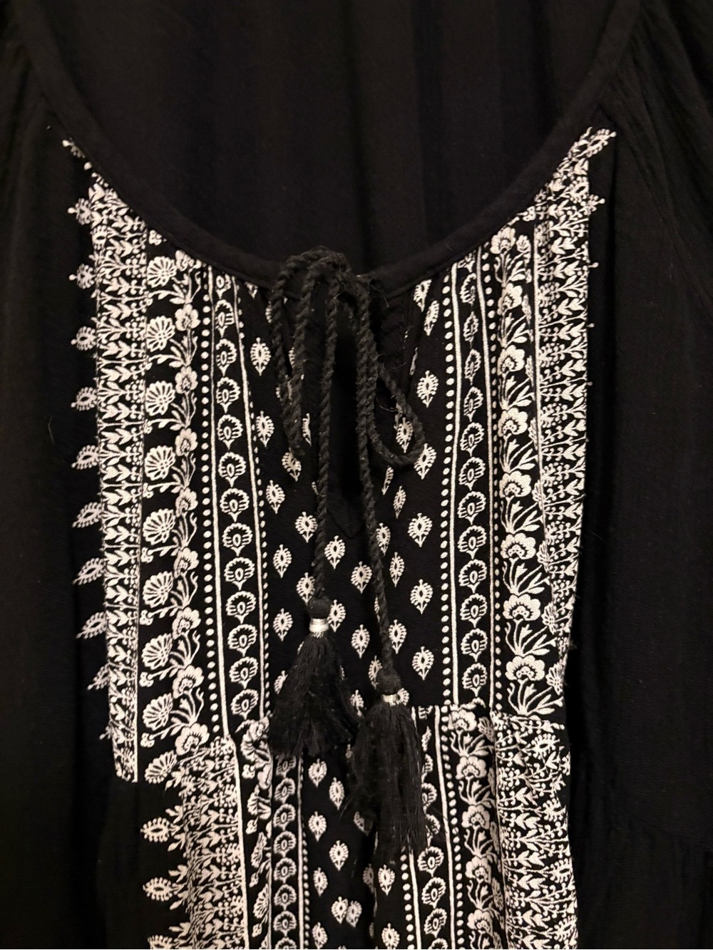 Old Navy Black Peasant Tunic with White Embroidery - Picture 3 of 4
